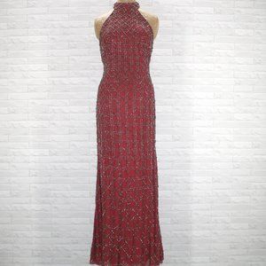 Camille La Vie Burgundy Beaded Prom Dress